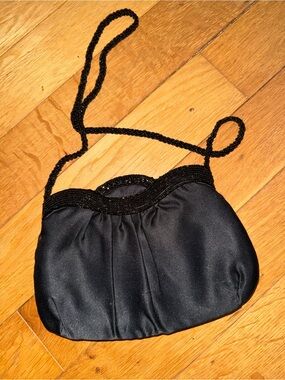 Elegant Black Evening Beaded Strap Bag